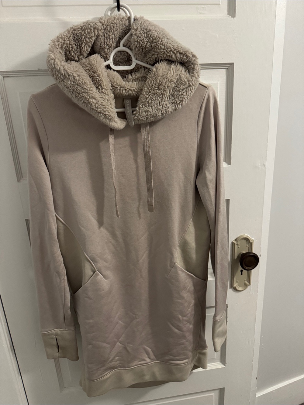 Plush-Lined Hoodie Dress in Taupe